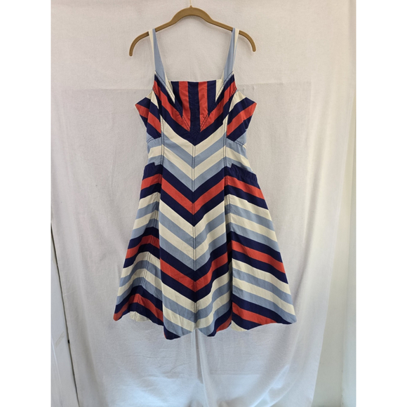 Anthropologie Dresses & Skirts - MAEVE Anthropologie SARA CHEVRON Sleeveless Fit And Flair Zip Pockets. SZ 12P